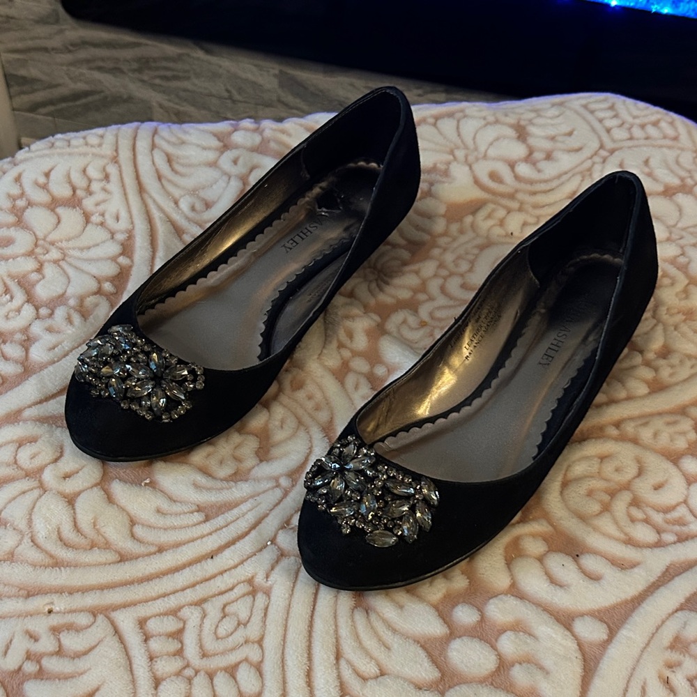 Laura Ashley Black Jeweled Ballet Flats